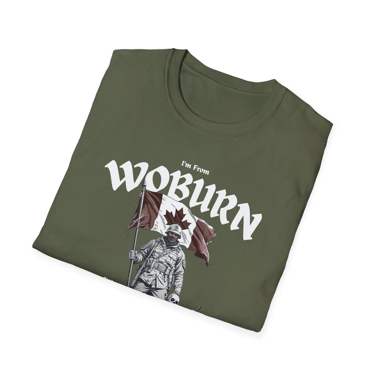 Woburn Underestimate Guy T-Shirt, c06-n06-s002 Softstyle Graphic Tee, Unisex Casual Wear, Support'n Locals Merch, Gift for Community Lovers.