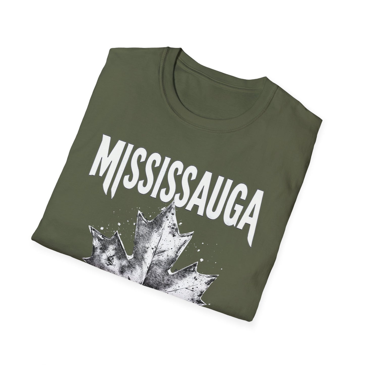 Mississauga Hardcore Rep'n White Leaf T-Shirt, c05-n00-s007 Softstyle Graphic Tee, Unisex Casual Wear, Support'n Locals Merch, Gift for Community Lovers.