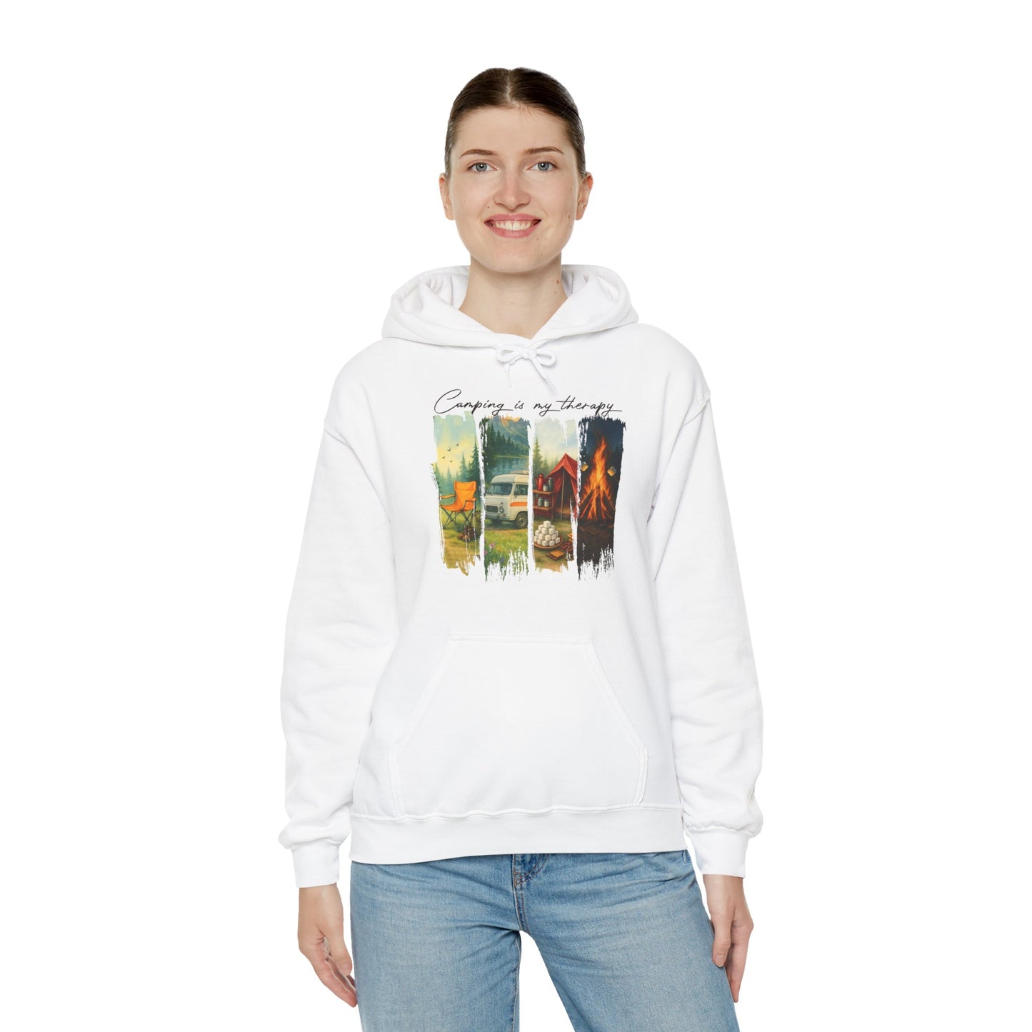 Camping is My Therapy Hoodie | HappyCamperCrew.Com 100% Authentic | Cozy Camping Hoodie | Unisex Hooded Sweatshirt for Nature Lovers, Casual Wear, Gift for Him/Her, Outdoor Adventures, Cozy Days & Warm Nights by the Campfire