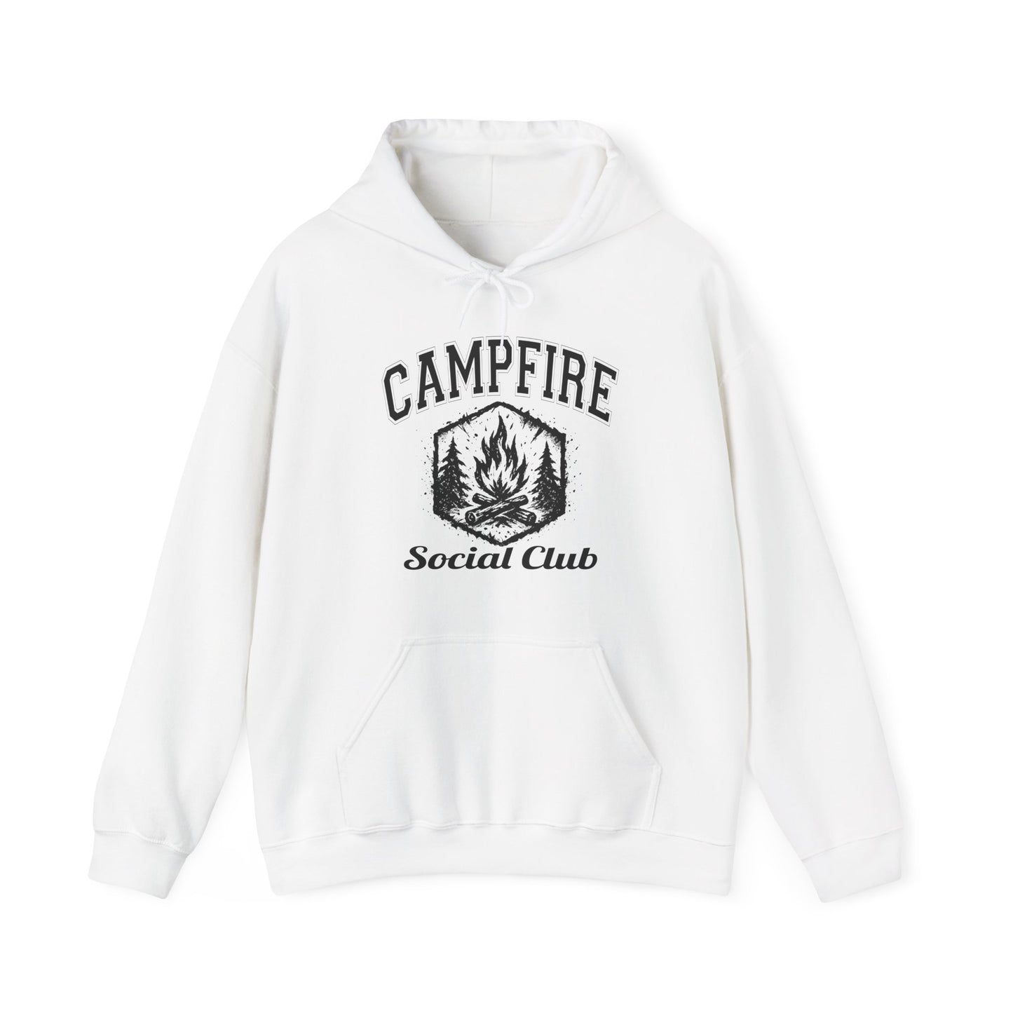 Campfire Social Club Hoodie | HappyCamperCrew.Com 100% Authentic | Cozy Camping Hoodie | Unisex Hooded Sweatshirt for Nature Lovers, Casual Wear, Gift for Him/Her, Outdoor Adventures, Cozy Days & Warm Nights by the Campfire