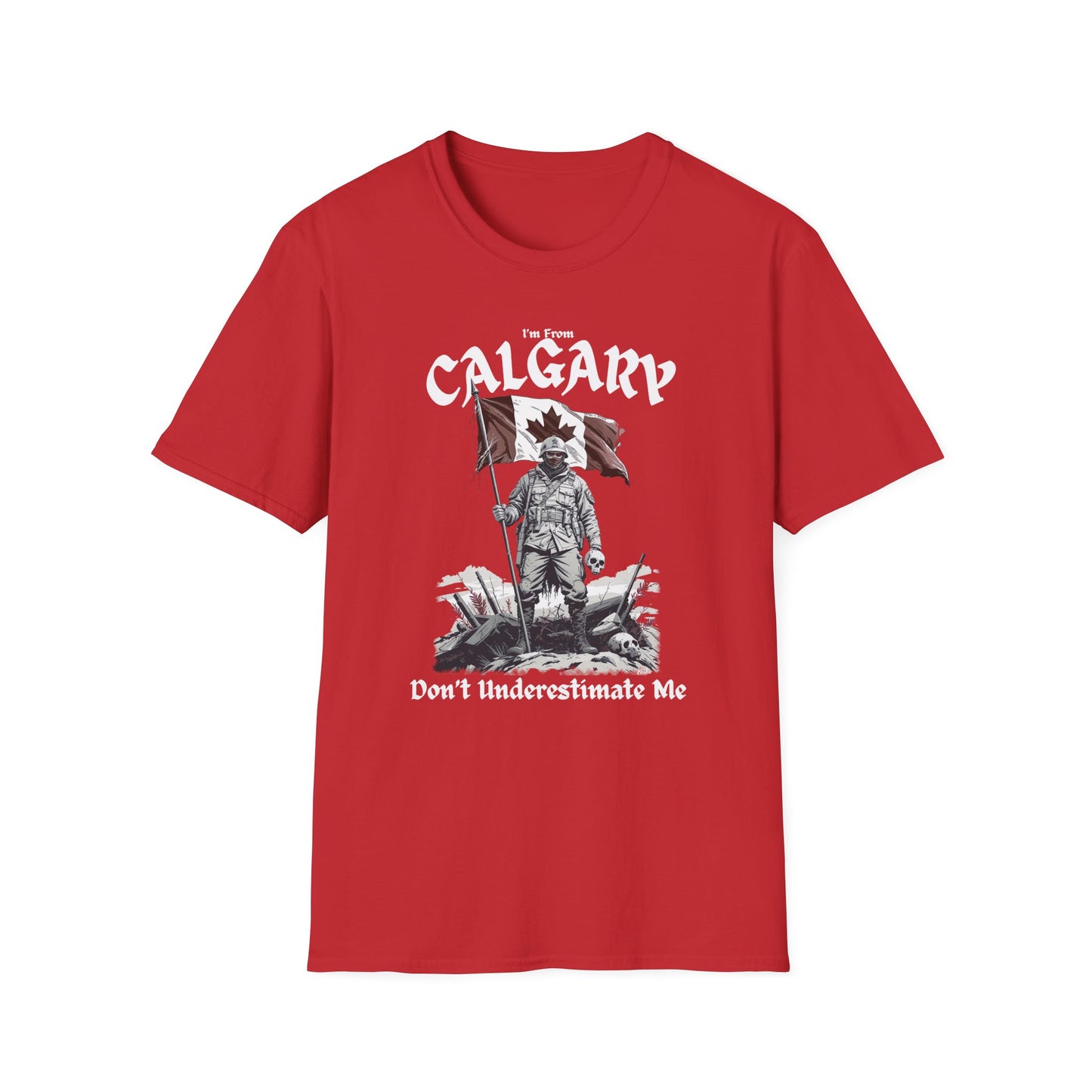 Calgary Underestimate Guy T-Shirt, c11-n00-s002 Softstyle Graphic Tee, Unisex Casual Wear, Support'n Locals Merch, Gift for Community Lovers.