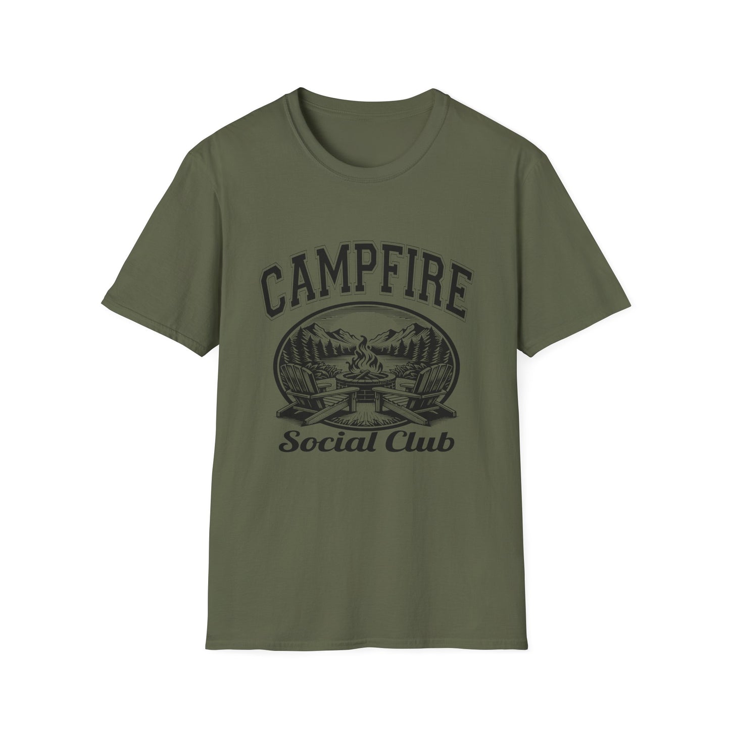 Campfire Social Club Chairs T-Shirt, c006-n06-s007 Softstyle Graphic Tee, Unisex Casual Wear, Support'n Locals Merch, Gift for Community Lovers.