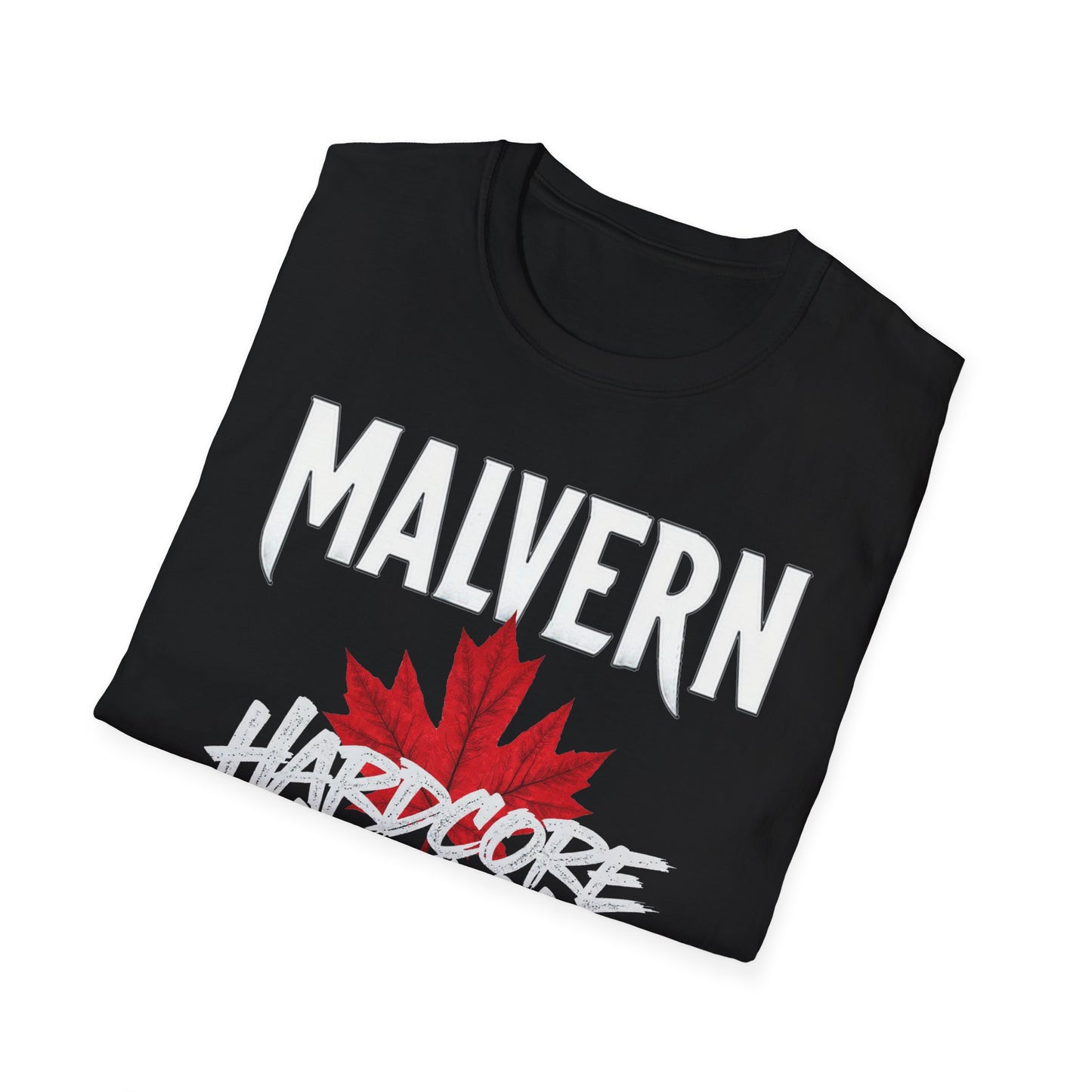 Malvern Hardcore We Support Our Own Red Leaf T-Shirt, c06-n04-s006 Softstyle Graphic Tee, Unisex Casual Wear, Support'n Locals Merch, Gift for Community Lovers.