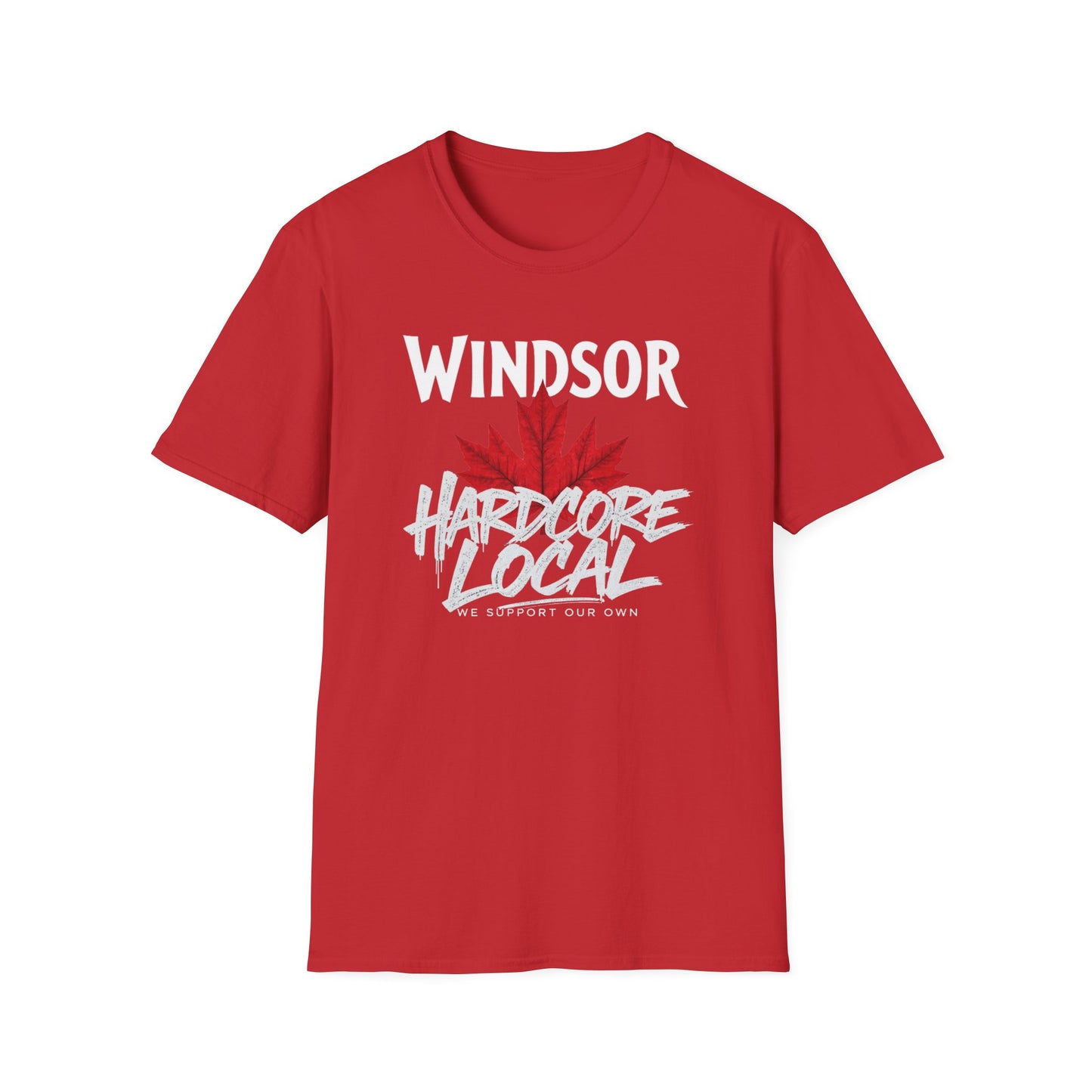 Windsor Hardcore Local, We Support Our Own,  Red Leaf 2 T-Shirt, Softstyle Graphic Tee, Unisex Casual Wear, Support Local Merch, Gift for Community Lovers