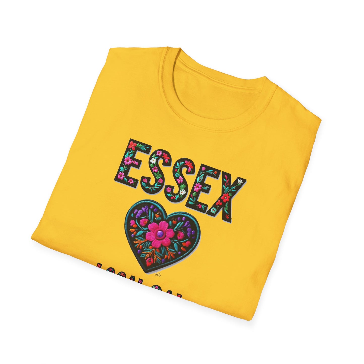 ESSEX Local Gal Flower-Heart T-Shirt, 3 Softstyle Graphic Tee, Unisex Casual Wear, Support Local Merch, Gift for Community Lovers, Finkz WINDSOR