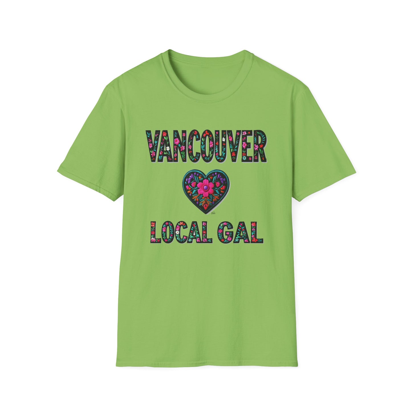 Vancouver Local Gal Flower-Heart T-Shirt, c13-n00-s005 Softstyle Graphic Tee, Unisex Casual Wear, Support Local Merch, Gift for Community Lovers, Finkz WINDSOR