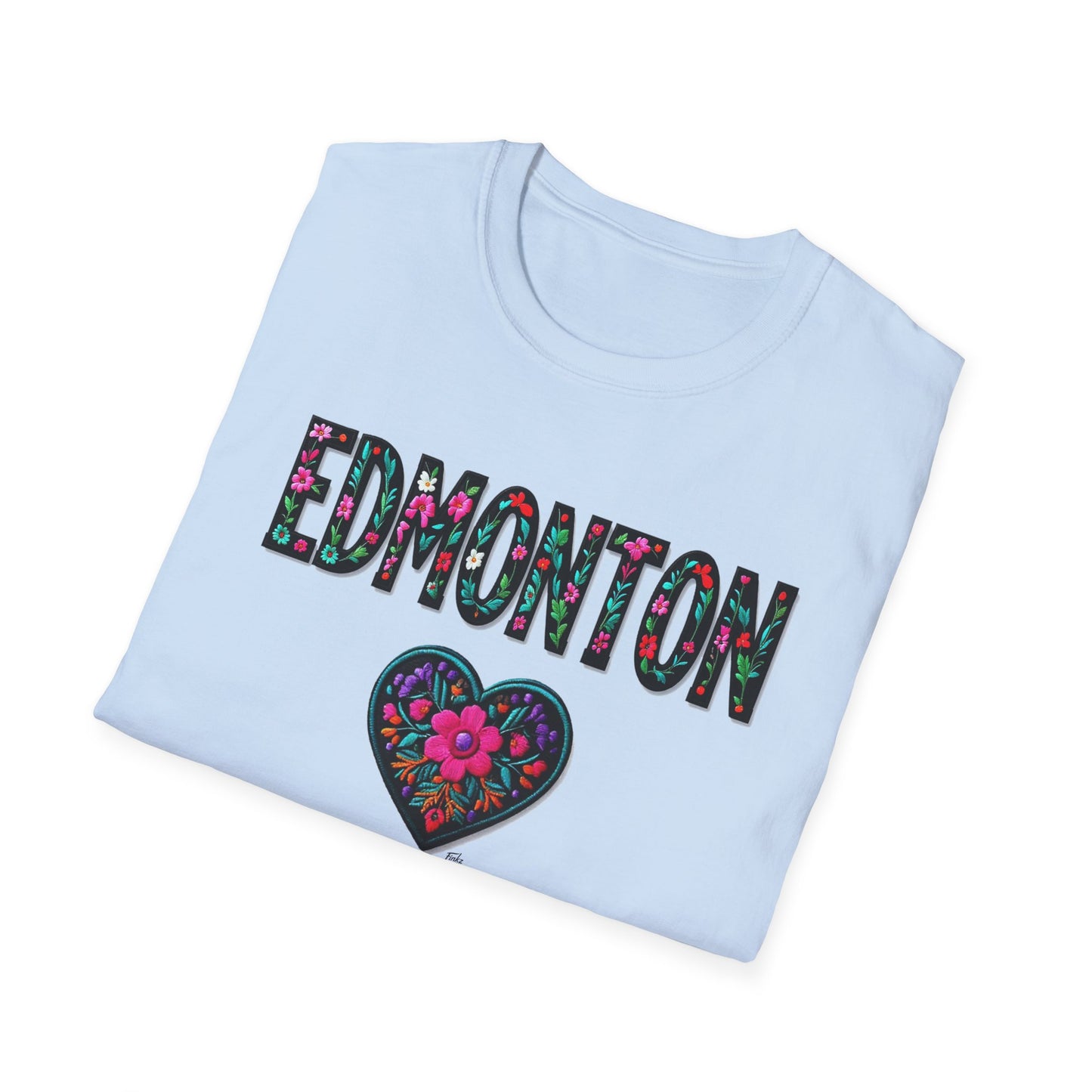 Edmonton Local Gal Flower-Heart T-Shirt, c012-n00-s005 Softstyle Graphic Tee, Unisex Casual Wear, Support Local Merch, Gift for Community Lovers, Finkz
