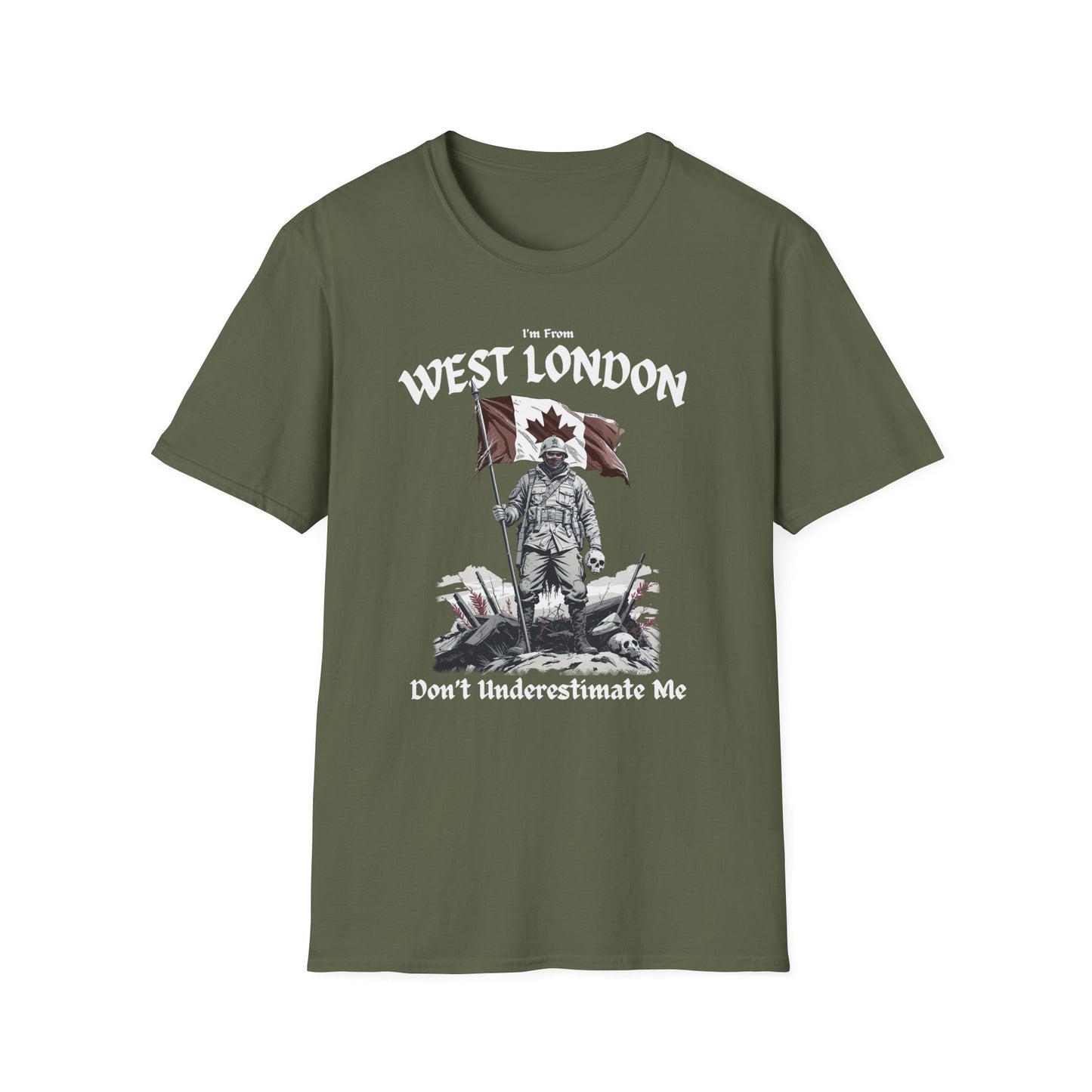 West London Underestimate Guy T-Shirt, c02-n08-s002 Softstyle Graphic Tee, Unisex Casual Wear, Support'n Locals Merch, Gift for Community Lovers.