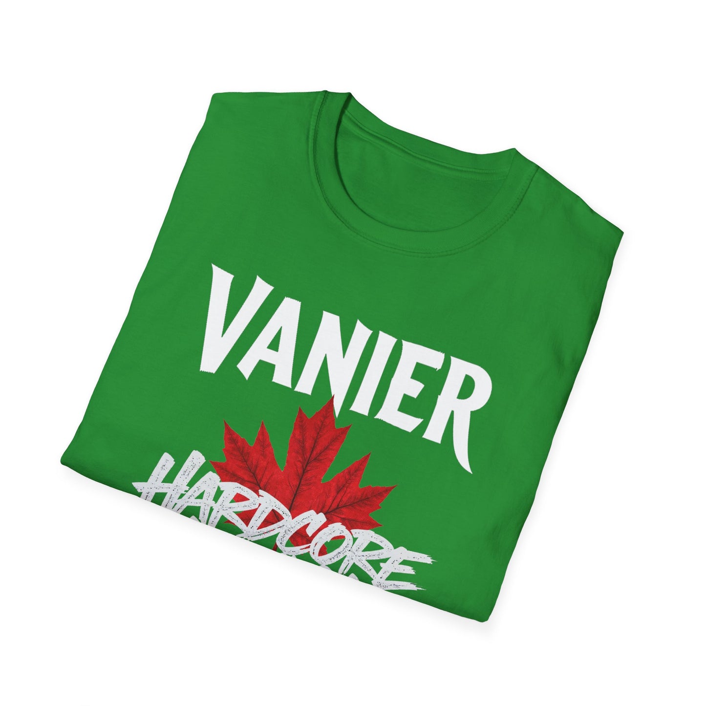 Vanier Hardcore We Support Our Own Red Leaf T-Shirt, c03-n09-s006 Softstyle Graphic Tee, Unisex Casual Wear, Support'n Locals Merch, Gift for Community Lovers.