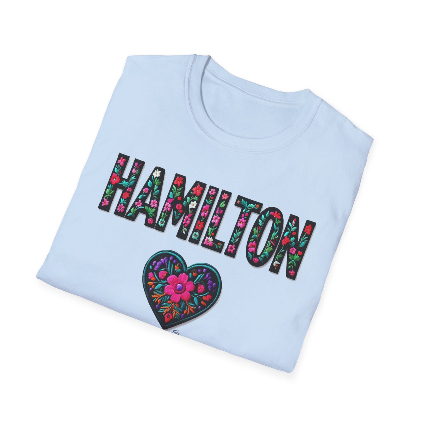 Hamilton Local Gal Flower-Heart T-Shirt, c04-n00-s005 Softstyle Graphic Tee, Unisex Casual Wear, Support Local Merch, Gift for Community Lovers, Finkz WINDSOR