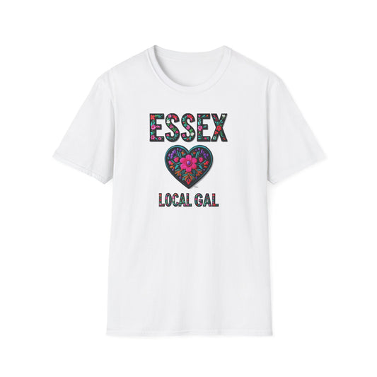 ESSEX Local Gal Flower-Heart T-Shirt, 3 Softstyle Graphic Tee, Unisex Casual Wear, Support Local Merch, Gift for Community Lovers, Finkz WINDSOR