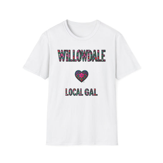 Willowdale Local Gal Flower-Heart T-Shirt, c06-n05-s005 Softstyle Graphic Tee, Unisex Casual Wear, Support Local Merch, Gift for Community Lovers, Finkz WINDSOR