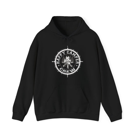 Happy Camper Crew Black Hoodie | HappyCamperCrew.Com 100% Authentic | Cozy Camping Hoodie | Unisex Hooded Sweatshirt for Nature Lovers, Casual Wear, Gift for Him/Her, Outdoor Adventures, Cozy Days &...