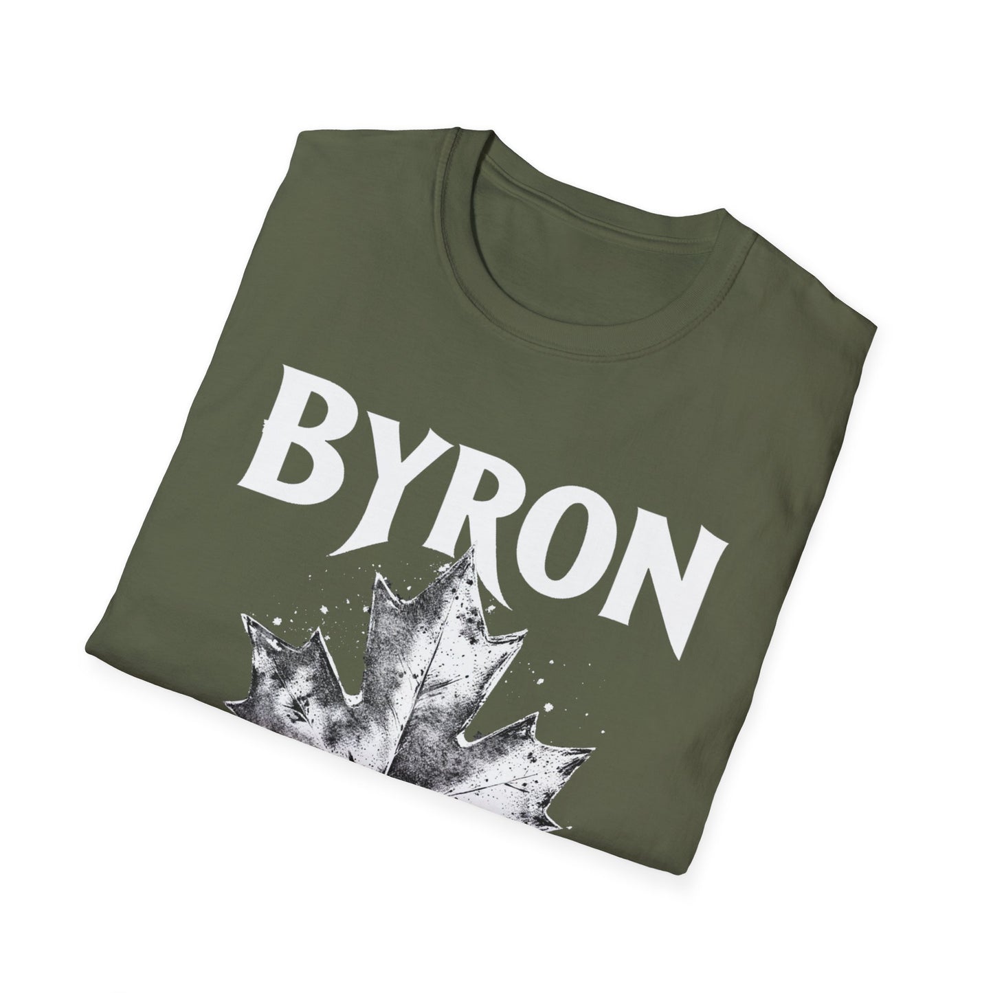 Byron Hardcore Rep'n White Leaf T-Shirt, c02-n02-s007 Softstyle Graphic Tee, Unisex Casual Wear, Support'n Locals Merch, Gift for Community Lovers.