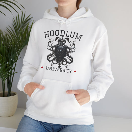 Hoodlum University White Cozy Hoodie octo | Unisex Sweatshirt for Nature Lovers, Casual Wear, Gift for Him/Her, Outdoor Adventures, Cozy Days Canada Patriotic
