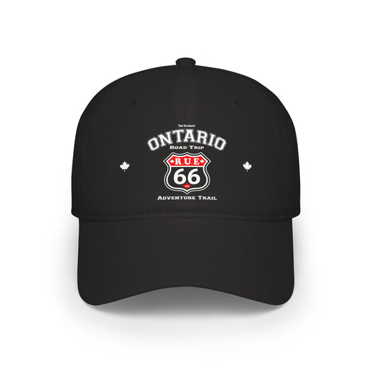 Rue 66 Ontario road trip Adventure Trail Black Low Profile Baseball Cap, Adjustable Hat,