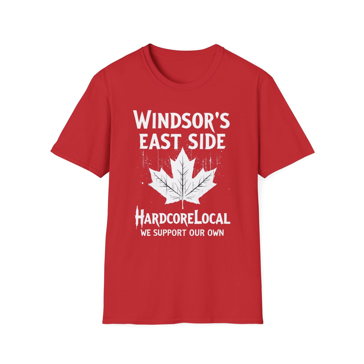 EAST WINDSOR, We Support Our Own 2, Hardcore Local White Leaf T-Shirt, Softstyle Graphic Tee, Unisex Casual Wear, Support Local Merch, Gift for Community Lovers Finkz Windsor
