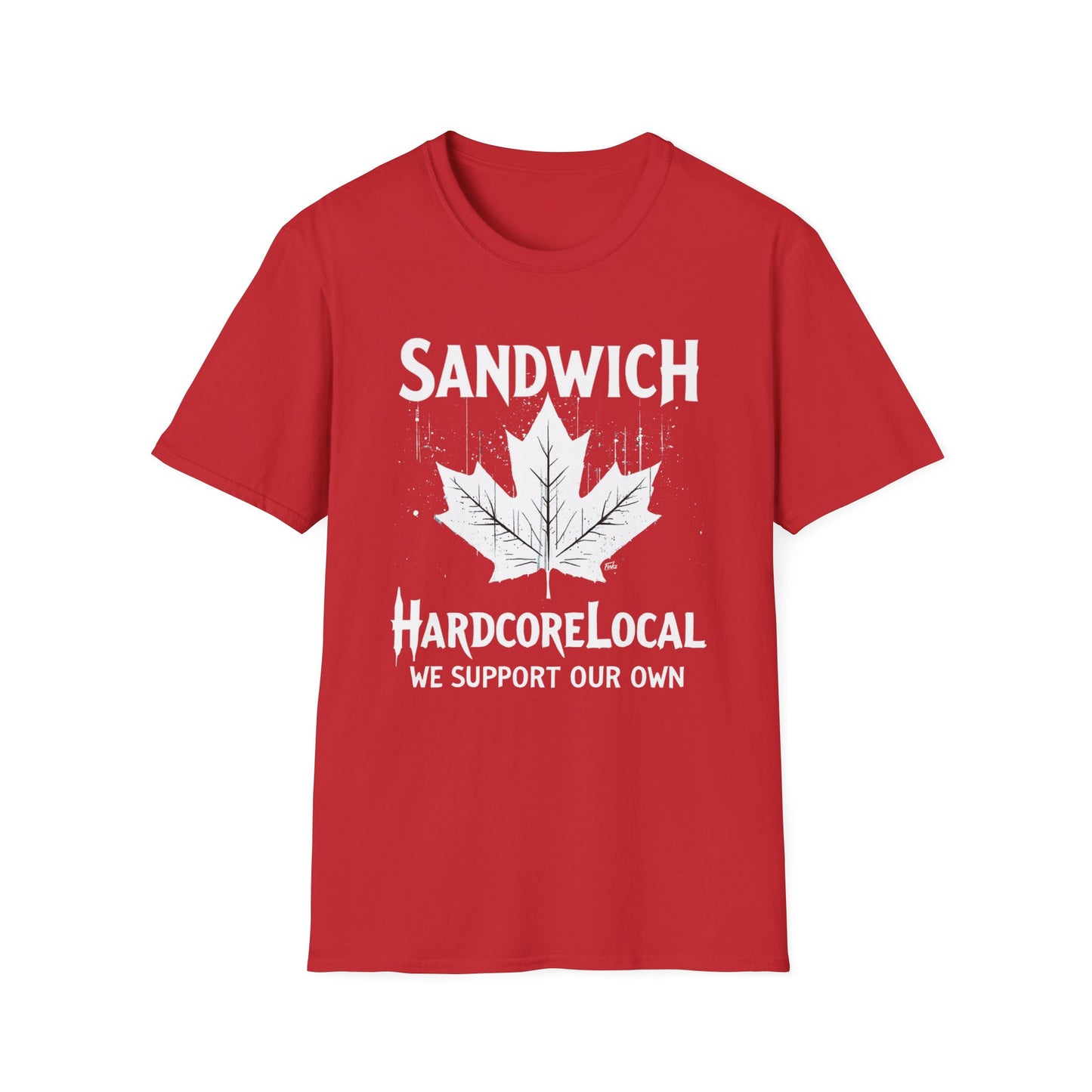 SANDWICH, We Support Our Own 2, Hardcore Local White Leaf T-Shirt, Softstyle Graphic Tee, Unisex Casual Wear, Support Local Merch, Gift for Community Lovers Finkz Windsor