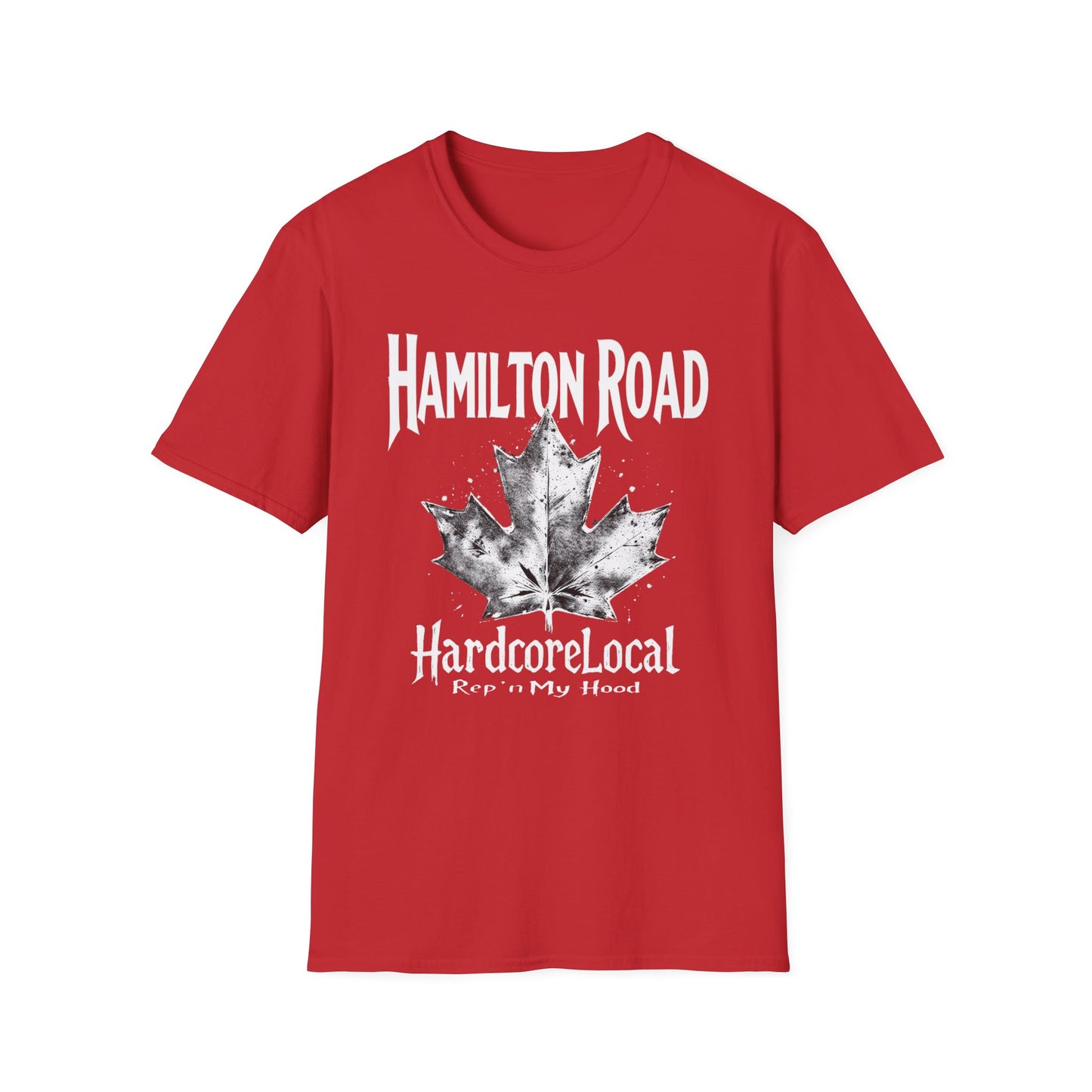 Hamilton Road Hardcore Rep'n White Leaf T-Shirt, c02-n04-s007 Softstyle Graphic Tee, Unisex Casual Wear, Support'n Locals Merch, Gift for Community Lovers.