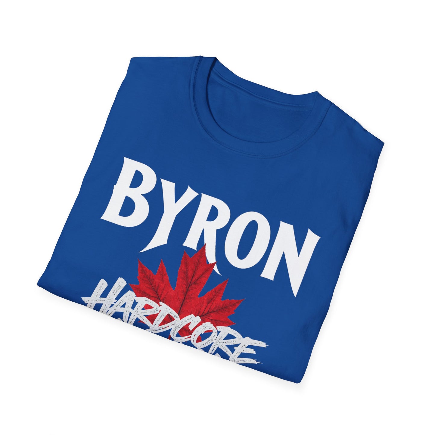 Byron Hardcore We Support Our Own Red Leaf T-Shirt, c02-n02-s006 Softstyle Graphic Tee, Unisex Casual Wear, Support'n Locals Merch, Gift for Community Lovers.