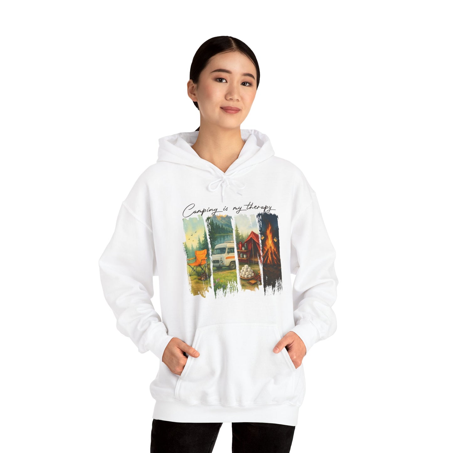 Camping is My Therapy Hoodie | HappyCamperCrew.Com 100% Authentic | Cozy Camping Hoodie | Unisex Hooded Sweatshirt for Nature Lovers, Casual Wear, Gift for Him/Her, Outdoor Adventures, Cozy Days & Warm Nights by the Campfire