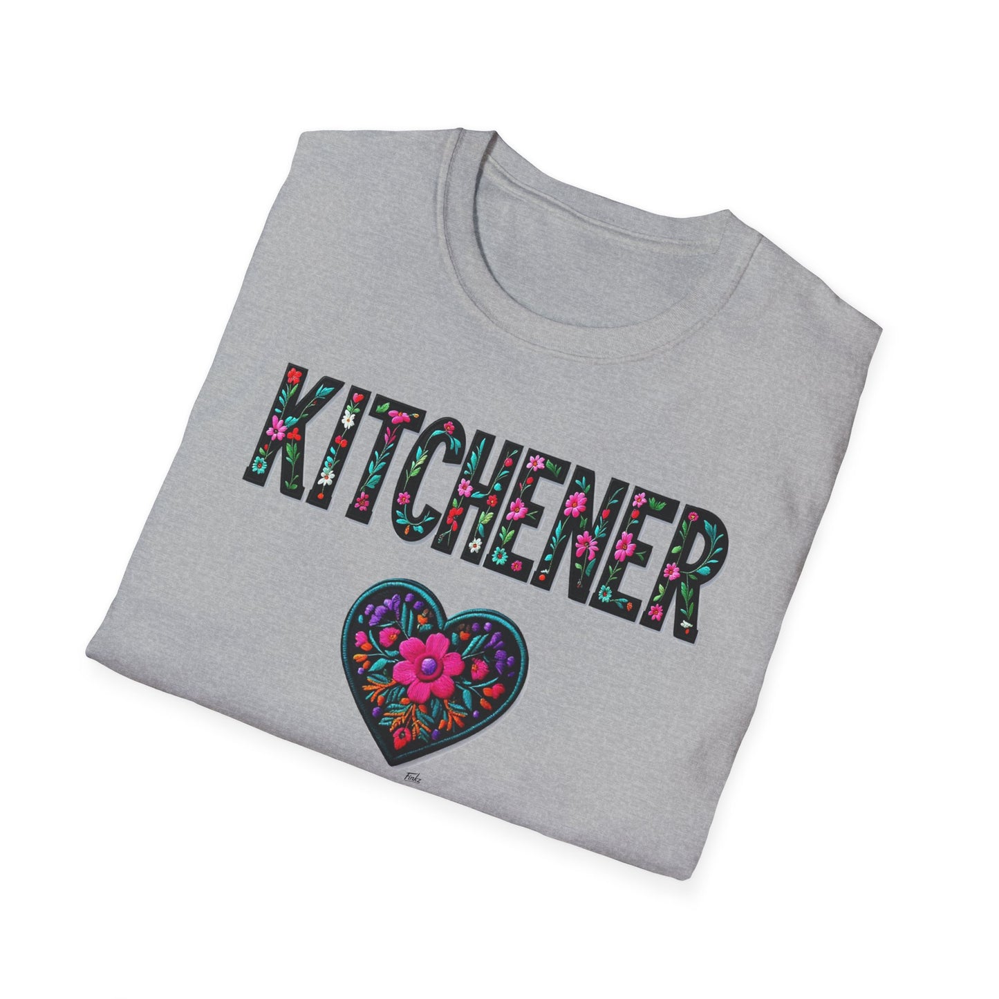 Kitchener Local Gal Flower-Heart T-Shirt, c03-n00-s005 Softstyle Graphic Tee, Unisex Casual Wear, Support Local Merch, Gift for Community Lovers, Finkz WINDSOR