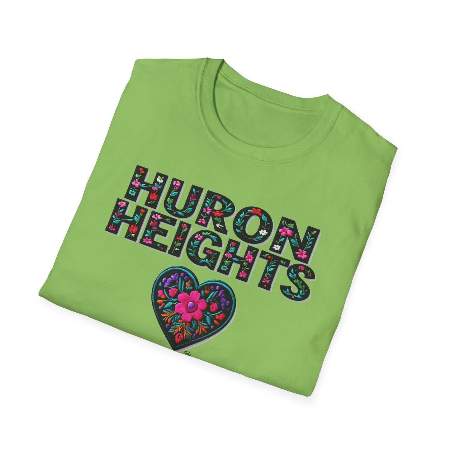 Huron Heights Local Gal Flower-Heart T-Shirt, c02-n01-s005 Softstyle Graphic Tee, Unisex Casual Wear, Support Local Merch, Gift for Community Lovers, Finkz WINDSOR