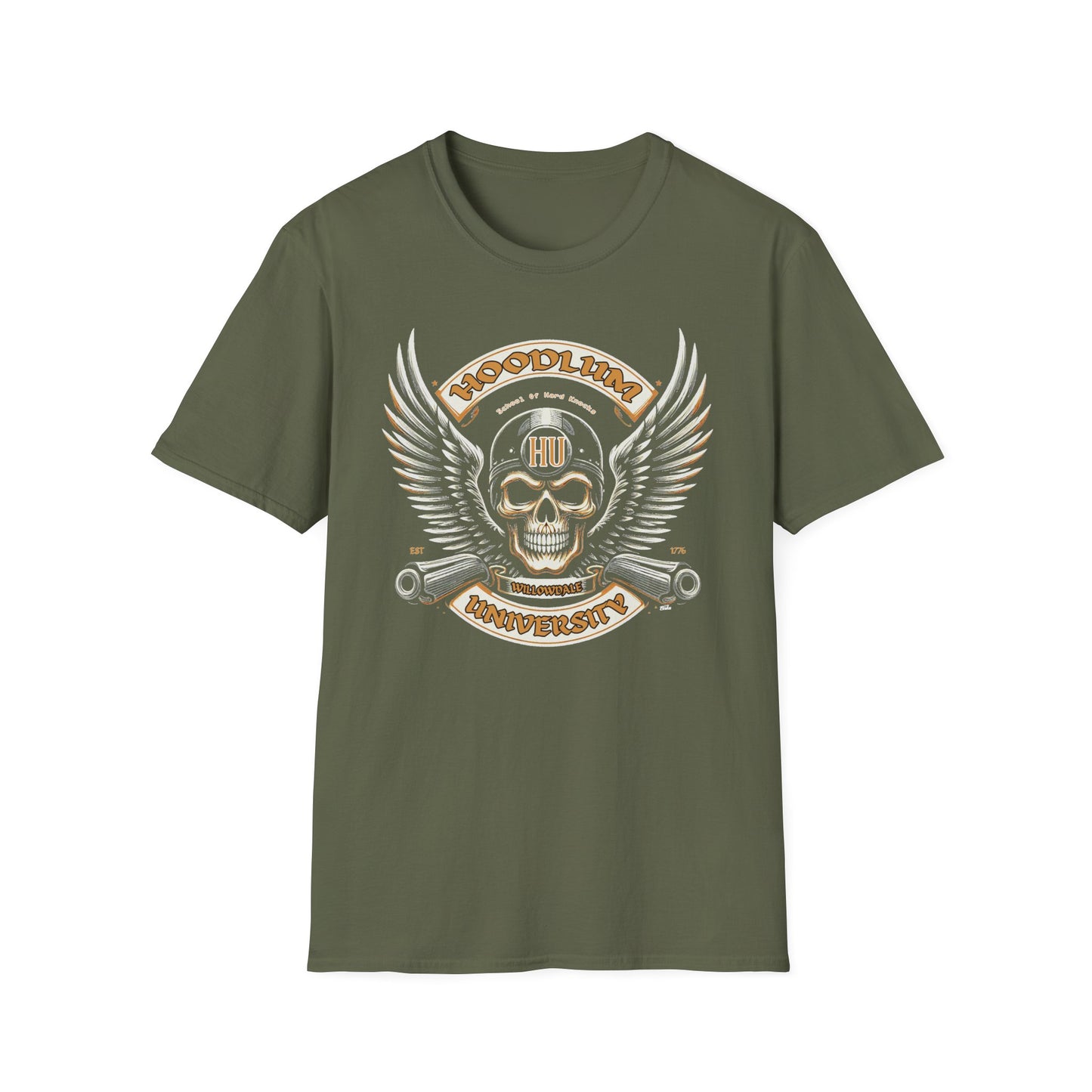 Willowdale Hoodlum University Wings T-Shirt, Softstyle Graphic Tee, Unisex Casual Wear, Support'n Locals Merch, Gift for Community Lovers, c06-n05-s004