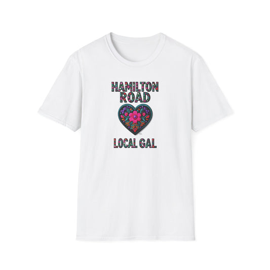 Hamilton Road Local Gal Flower-Heart T-Shirt, c02-n04-s05  Softstyle Graphic Tee, Unisex Casual Wear, Support Local Merch, Gift for Community Lovers, Finkz WINDSOR