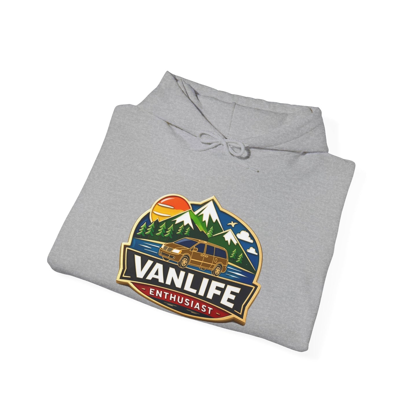 Vanlife Enthusiast Hoodie - Vintage Mountain Camper Graphic Hooded Sweatshirt