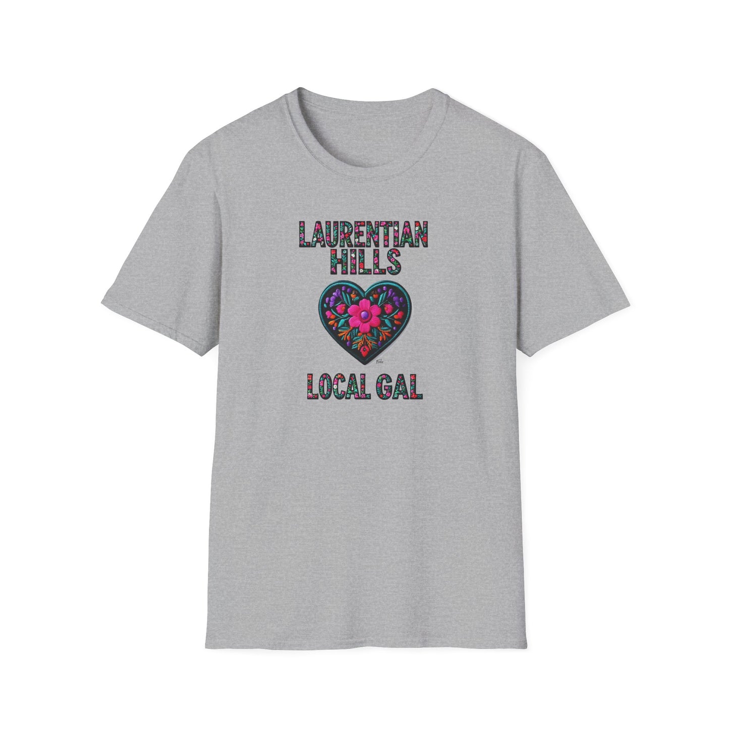 Laurentian Hills Local Gal Flower-Heart T-Shirt, c03-n06-s05  Softstyle Graphic Tee, Unisex Casual Wear, Support Local Merch, Gift for Community Lovers, Finkz WINDSOR