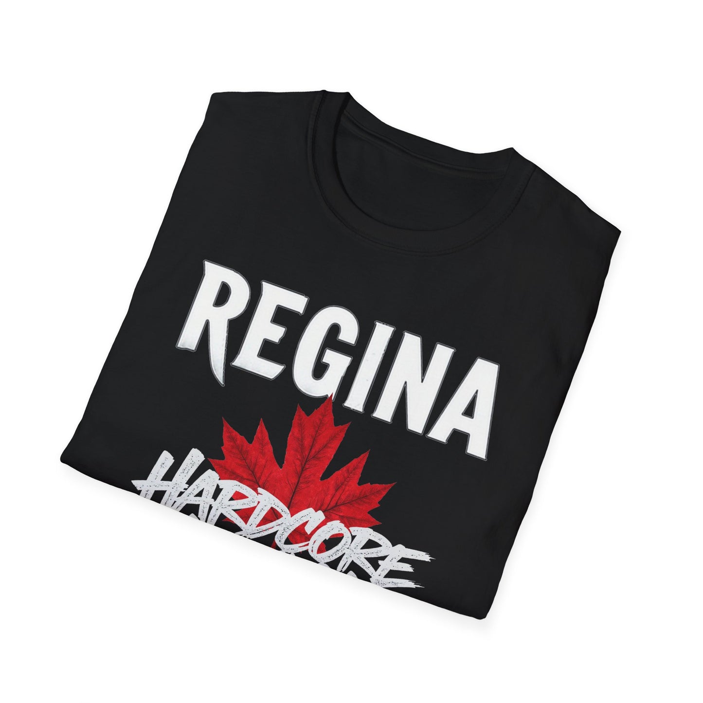 Regina Hardcore We Support Our Own Red Leaf T-Shirt, c10-n00-s006 Softstyle Graphic Tee, Unisex Casual Wear, Support'n Locals Merch, Gift for Community Lovers.