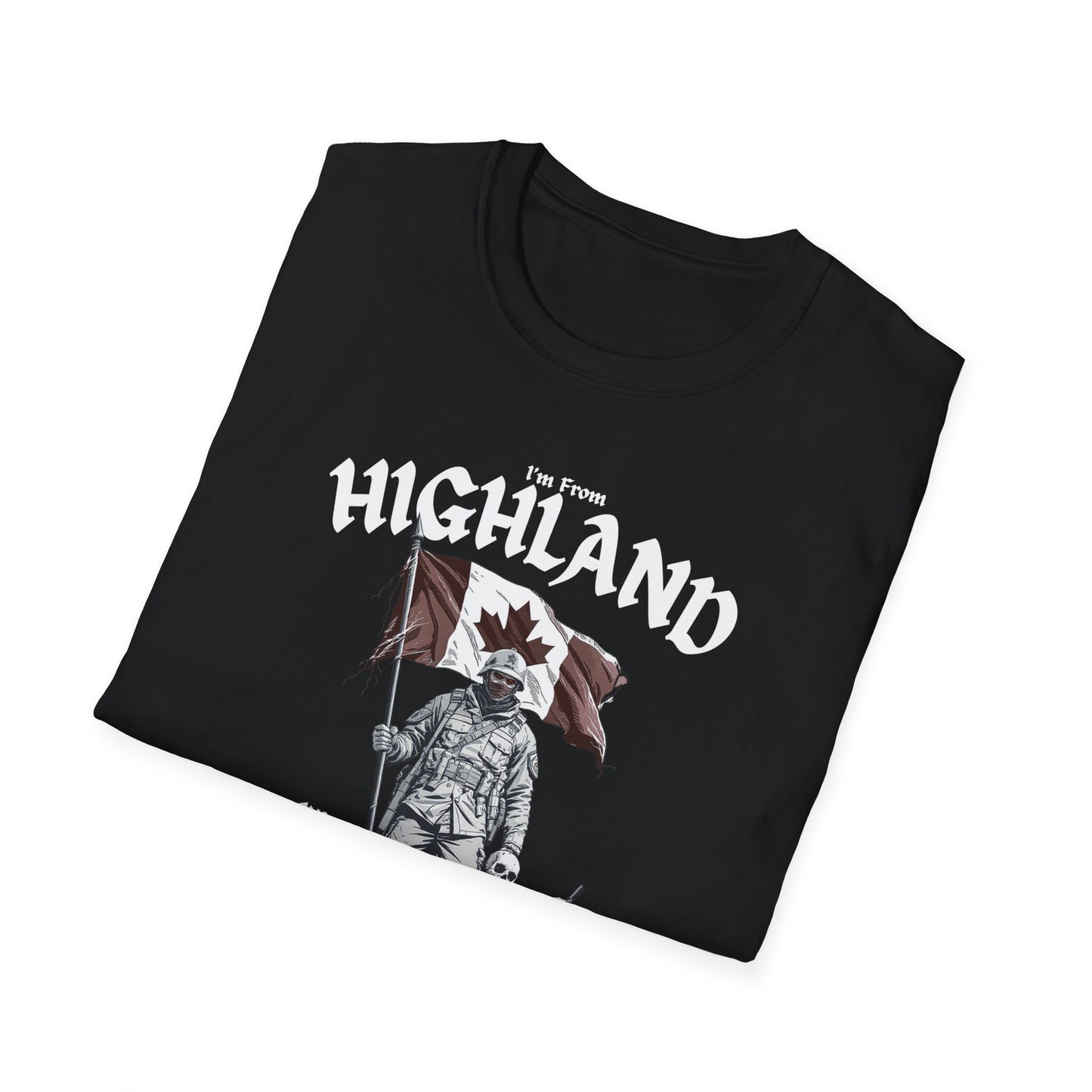 Highland Underestimate Guy T-Shirt, c02-n05-s002 Softstyle Graphic Tee, Unisex Casual Wear, Support'n Locals Merch, Gift for Community Lovers.