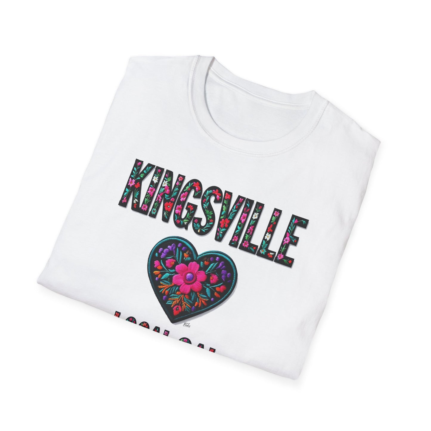KINGSVILLE Local Gal Flower-Heart T-Shirt, 3 Softstyle Graphic Tee, Unisex Casual Wear, Support Local Merch, Gift for Community Lovers, Finkz WINDSOR