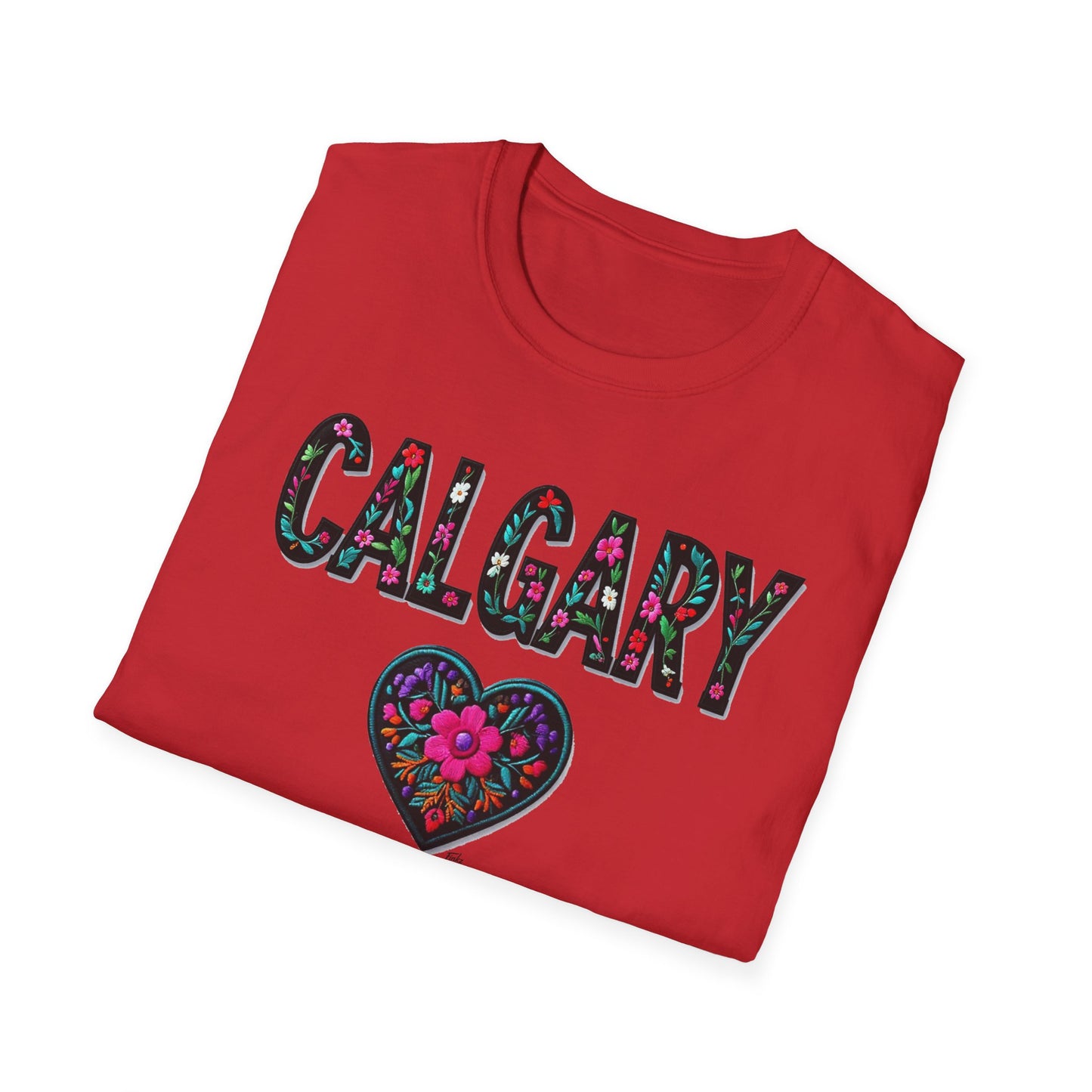 Calgary Local Gal Flower-Heart T-Shirt, c011-n00-s005 Softstyle Graphic Tee, Unisex Casual Wear, Support Local Merch, Gift for Community Lovers, Finkz