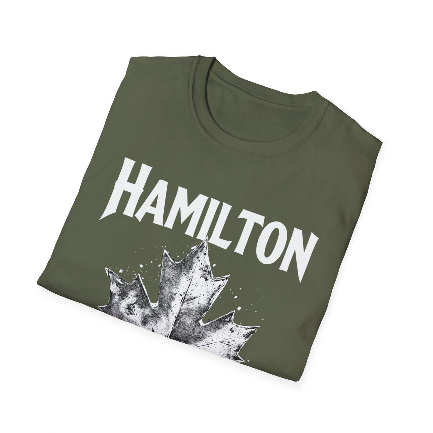 Hamilton Hardcore Rep'n White Leaf T-Shirt, c004-n00-s007 Softstyle Graphic Tee, Unisex Casual Wear, Support'n Locals Merch, Gift for Community Lovers.