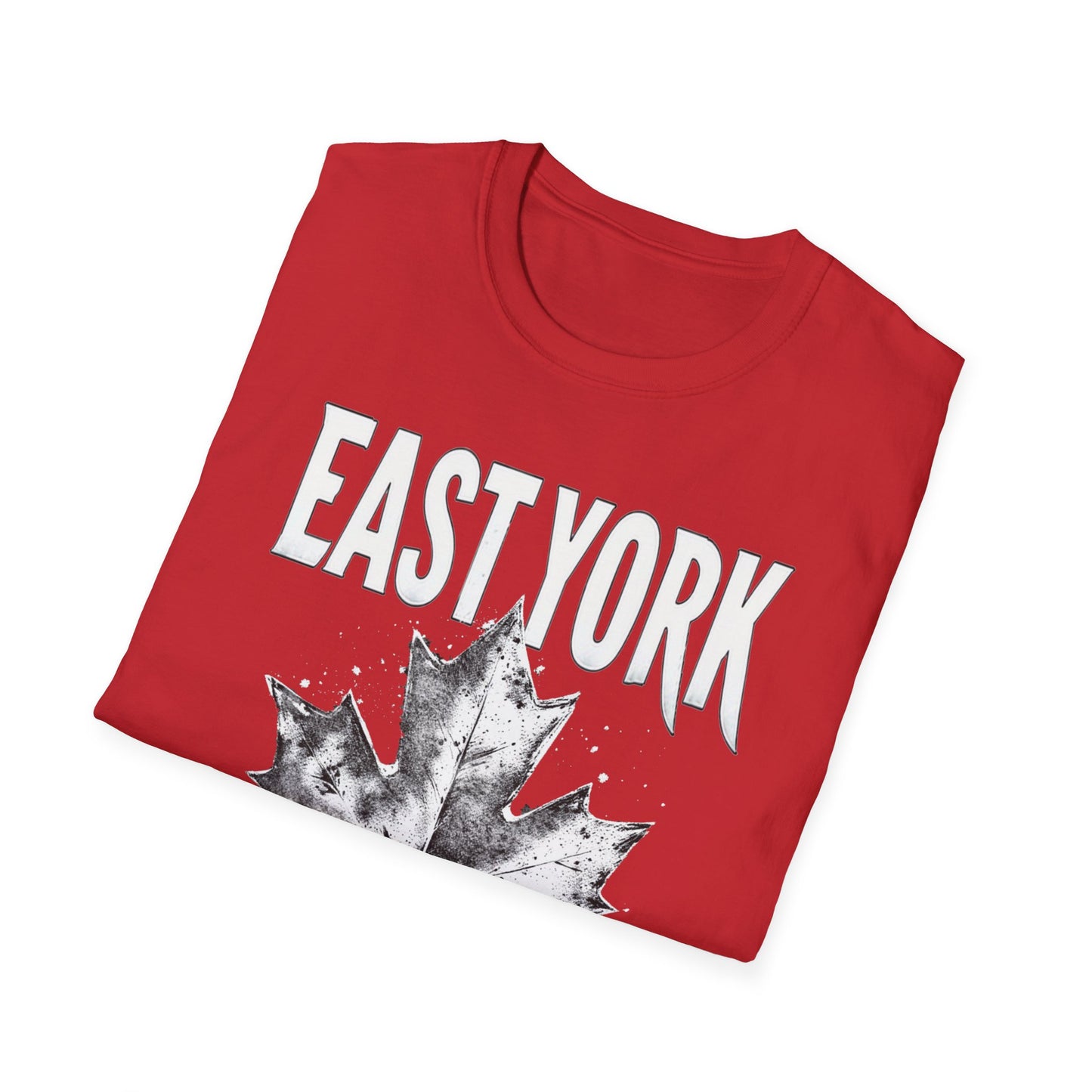 East York Hardcore Rep'n White Leaf T-Shirt, c06-n02-s007 Softstyle Graphic Tee, Unisex Casual Wear, Support'n Locals Merch, Gift for Community Lovers.