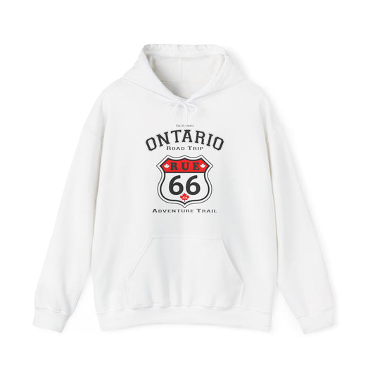 Ontario Road Trip White | Rue66.ca 100% Authentic | Cozy Camping Hoodie | Unisex Hooded Sweatshirt for Nature Lovers, Casual Wear, Gift for Him/Her, Outdoor Adventures, Cozy...