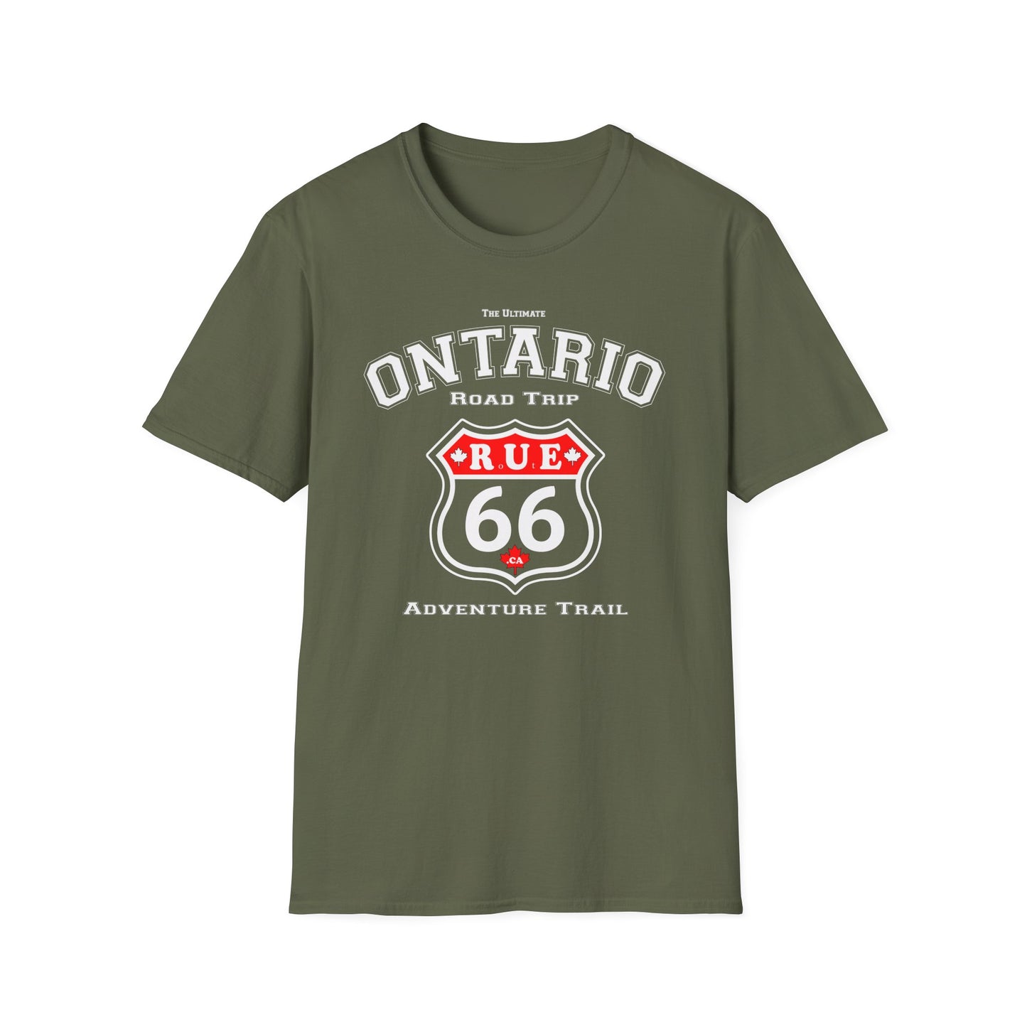 Ontario Rue 66 Road Trip Adventure Trail Red T-Shirt, Softstyle, Unisex - Rue66.ca