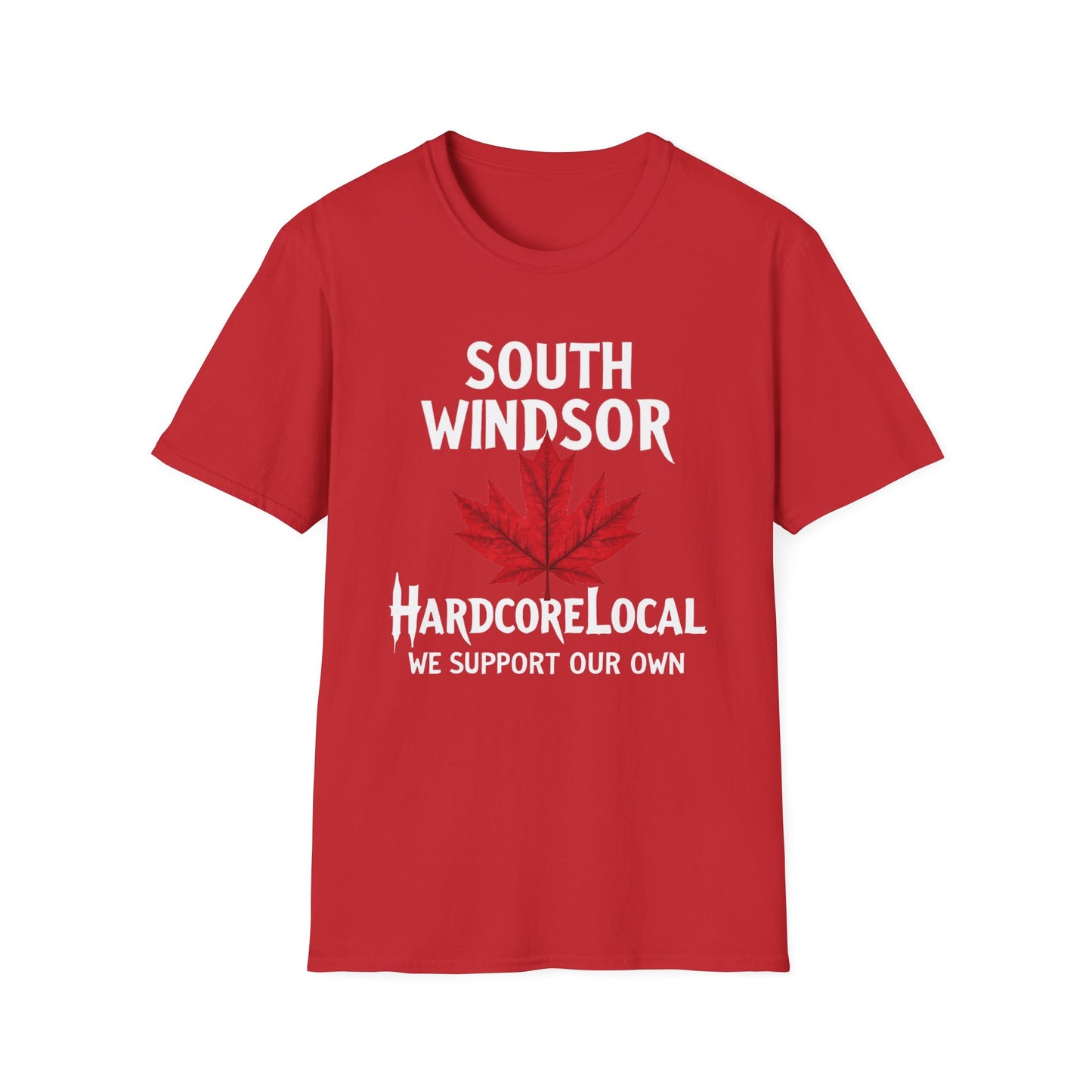 South Windsor Hardcore Local Red Leaf, We Support Our Own, 1 T-Shirt, Softstyle Graphic Tee, Unisex Casual Wear, Support Local Merch, Gift for Community Lovers