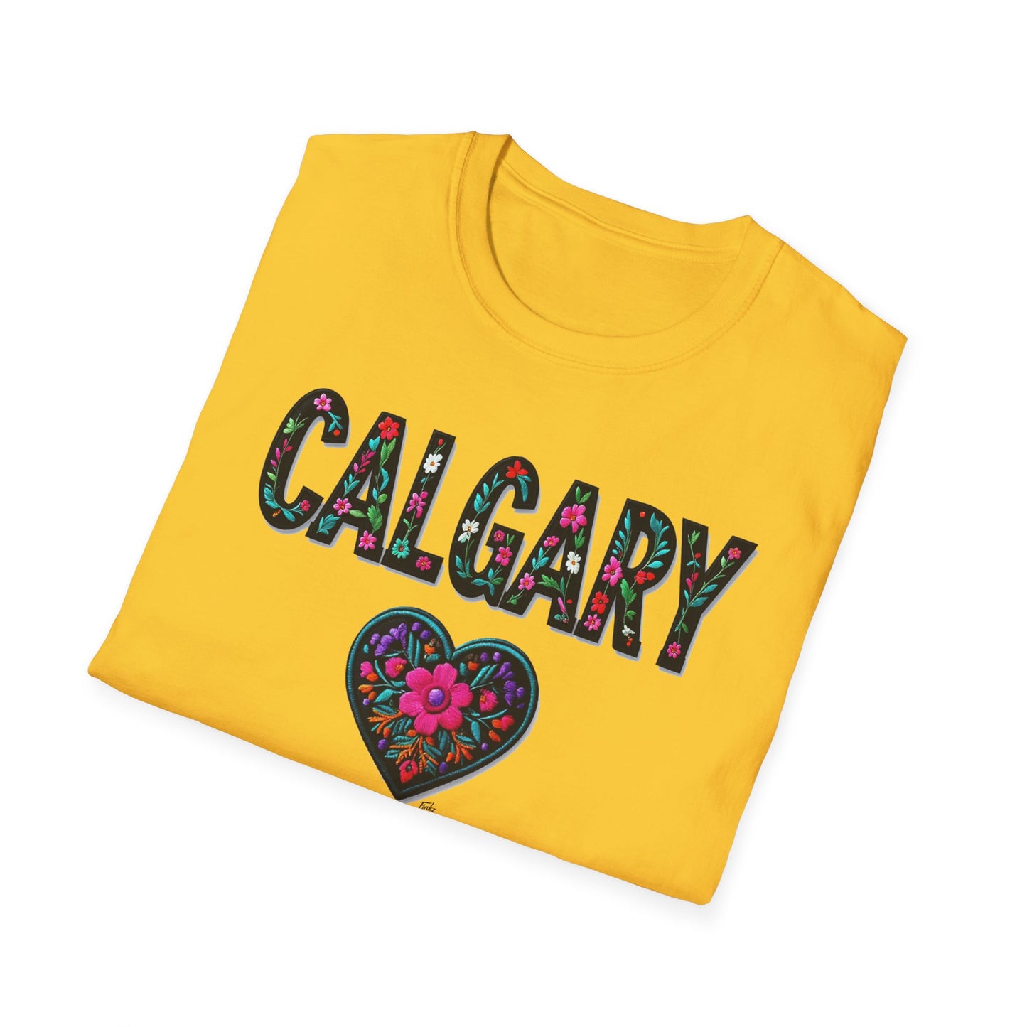 Calgary Local Gal Flower-Heart T-Shirt, c011-n00-s005 Softstyle Graphic Tee, Unisex Casual Wear, Support Local Merch, Gift for Community Lovers, Finkz