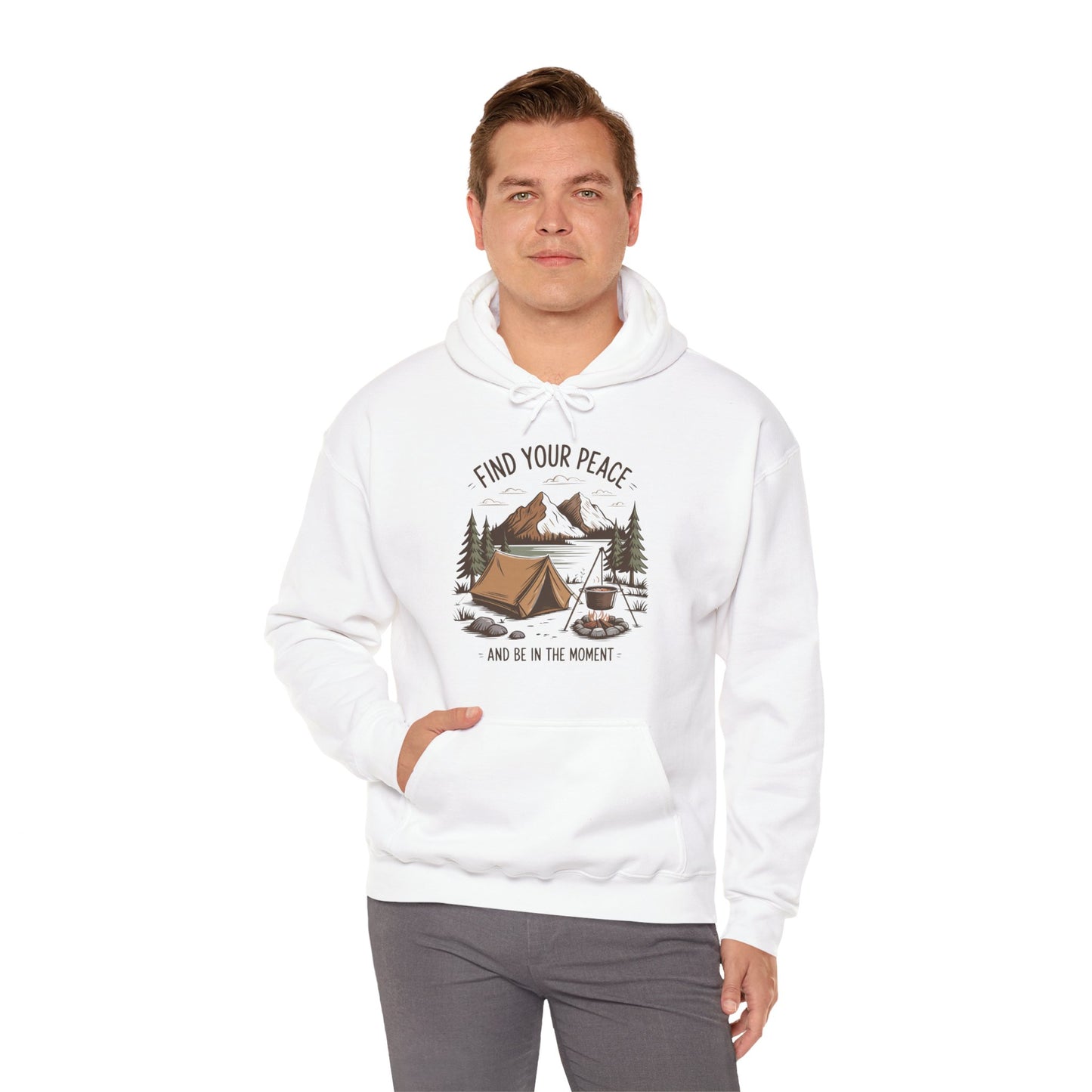 Find Your Peace Hoodie | HappyCamperCrew.Com 100% Authentic | Cozy Camping Hoodie | Unisex Hooded Sweatshirt for Nature Lovers, Casual Wear, Gift for Him/Her, Outdoor Adventures, Cozy Days & Warm Nights By The Campfire