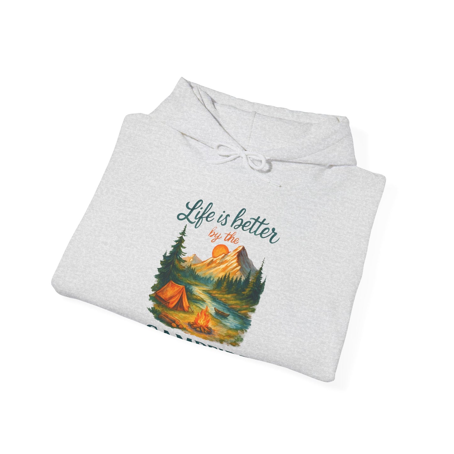Life Is Better by The Campfire Hoodie | HappyCamperCrew.Com 100% Authentic | Cozy Camping Hoodie | Unisex Hooded Sweatshirt for Nature Lovers, Casual Wear, Gift for Him/Her, Outdoor Adventures, Cozy Days & Warm Nights by the Campfire