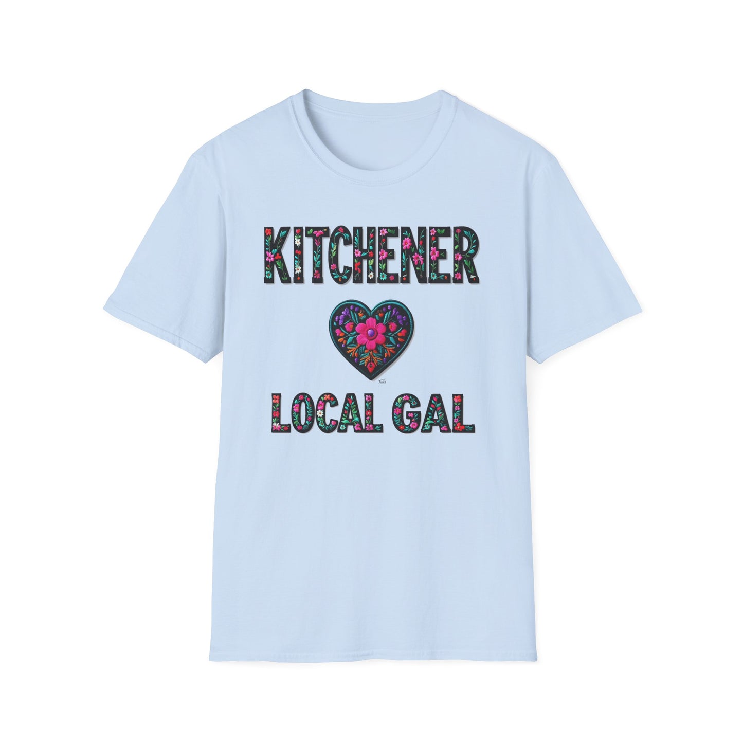 Kitchener Local Gal Flower-Heart T-Shirt, c03-n00-s005 Softstyle Graphic Tee, Unisex Casual Wear, Support Local Merch, Gift for Community Lovers, Finkz WINDSOR