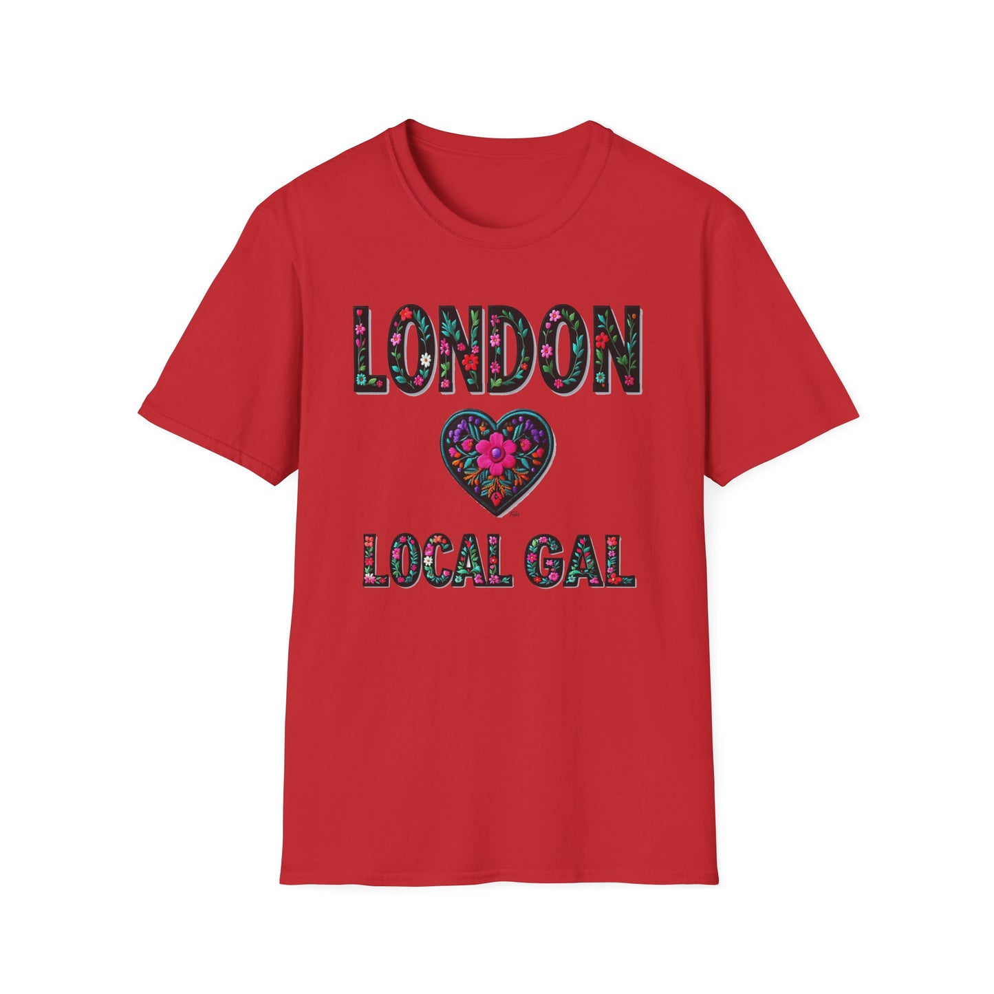 London Local Gal Flower-Heart T-Shirt, c02-n00-s005 Softstyle Graphic Tee, Unisex Casual Wear, Support Local Merch, Gift for Community Lovers, Finkz WINDSOR