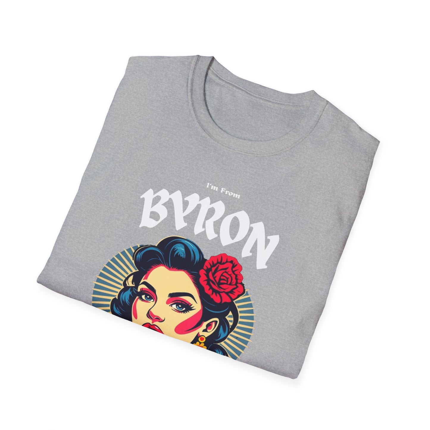 Byron Underestimate Gal T-Shirt, c02-n02-s001 Softstyle Graphic Tee, Unisex Casual Wear, Support'n Locals Merch, Gift for Community Lovers.