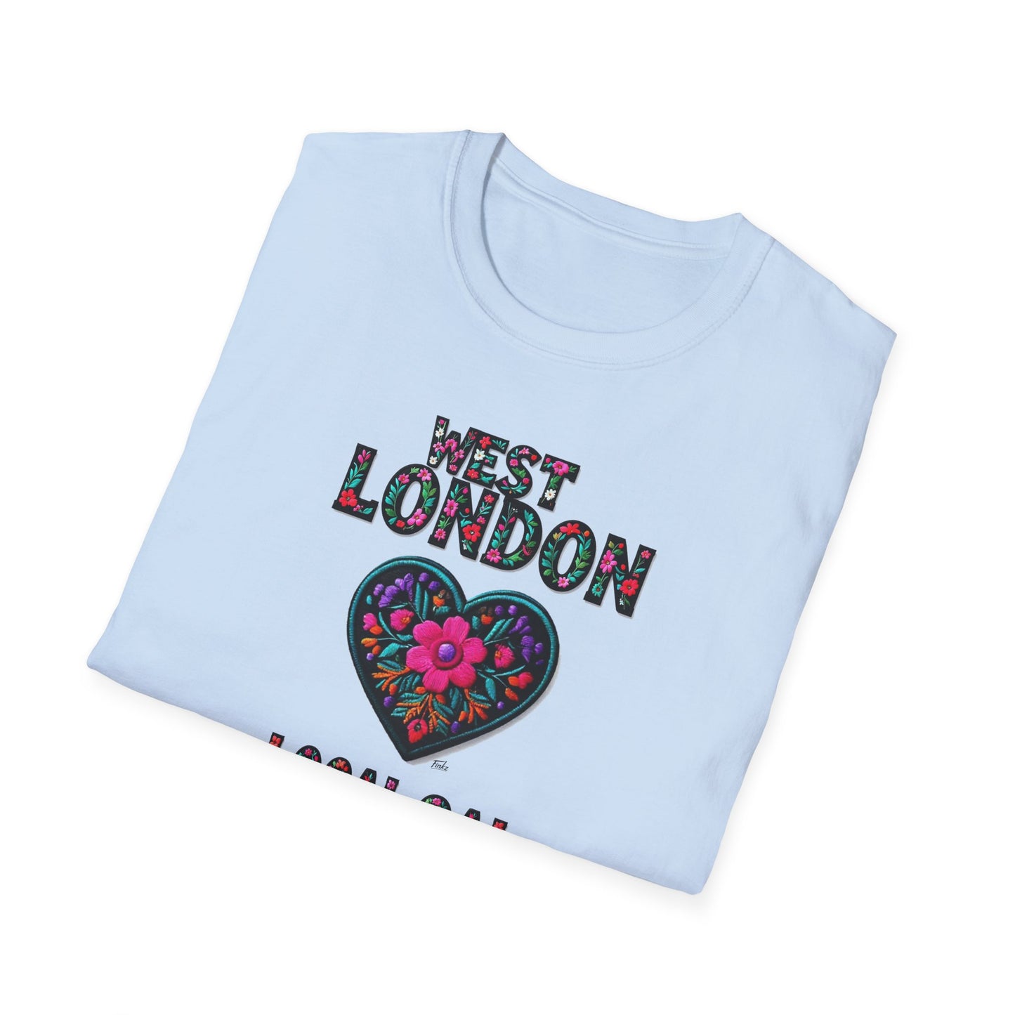 West London Local Gal Flower-Heart T-Shirt, c02-n08-s05  Softstyle Graphic Tee, Unisex Casual Wear, Support Local Merch, Gift for Community Lovers, Finkz WINDSOR