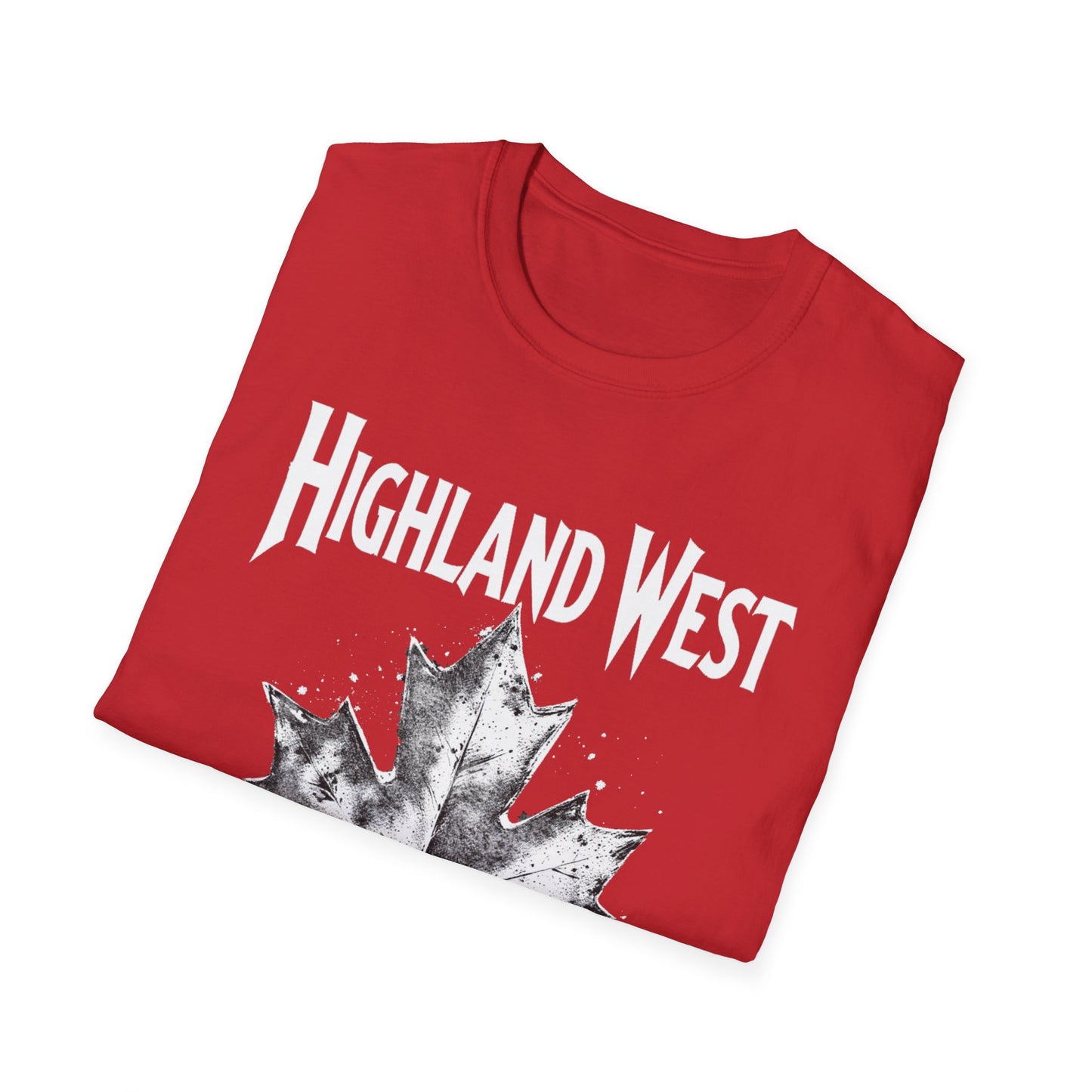 Highland West Hardcore Rep'n White Leaf T-Shirt, c03-n05-s007 Softstyle Graphic Tee, Unisex Casual Wear, Support'n Locals Merch, Gift for Community Lovers.