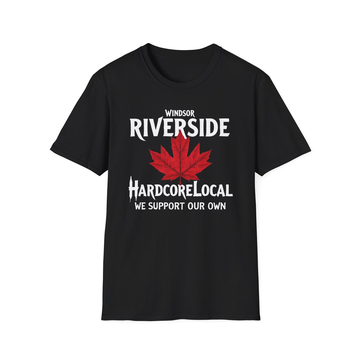 Windsor Riverside Hardcore Local Red Leaf, We Support Our Own, 1 T-Shirt, Softstyle Graphic Tee, Unisex Casual Wear, Support Local Merch, Gift for Community Lovers