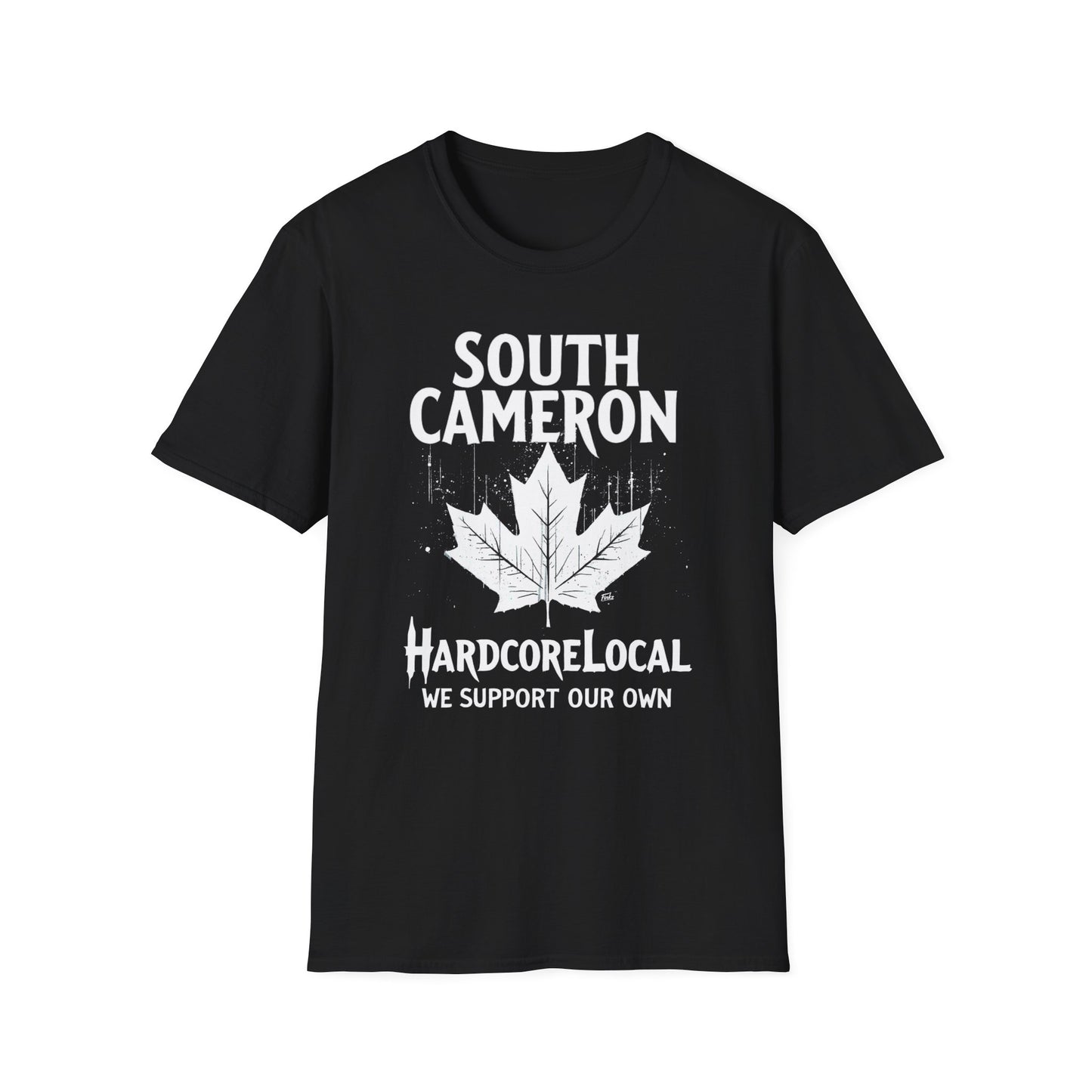 SOUTH CAMERON, We Support Our Own 2, Hardcore Local White Leaf T-Shirt, Softstyle Graphic Tee, Unisex Casual Wear, Support Local Merch, Gift for Community Lovers Finkz Windsor